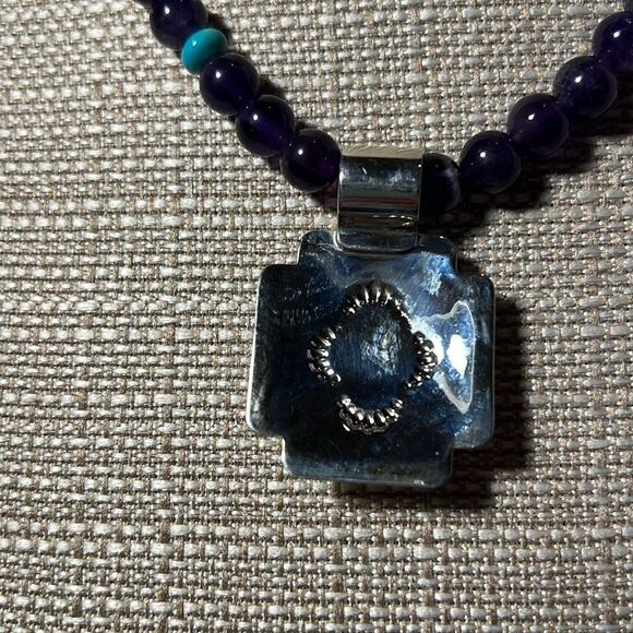 Beautiful Jay King Mine Finds Amethyst n Turquoise Necklace n Sterling Pendant. - Picture 5 of 6